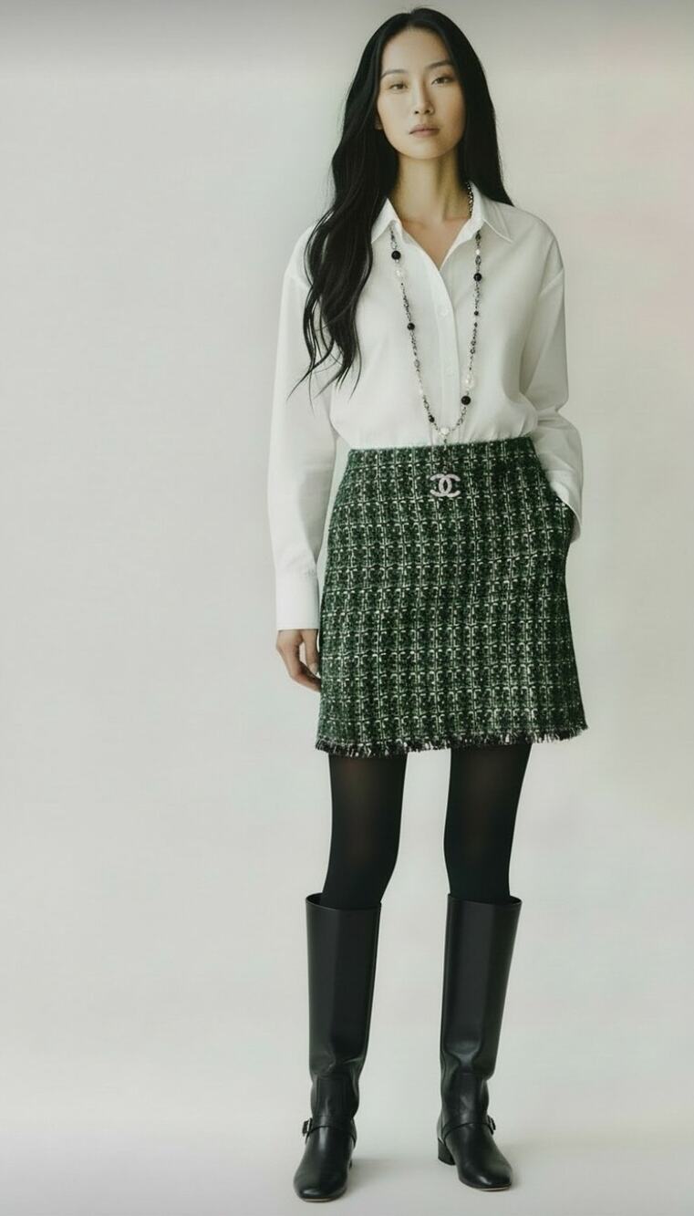Ann Taylor Plaid Green Black Sequin Tweed Boucle Mini Skirt 8 NWT Preppy Luxury